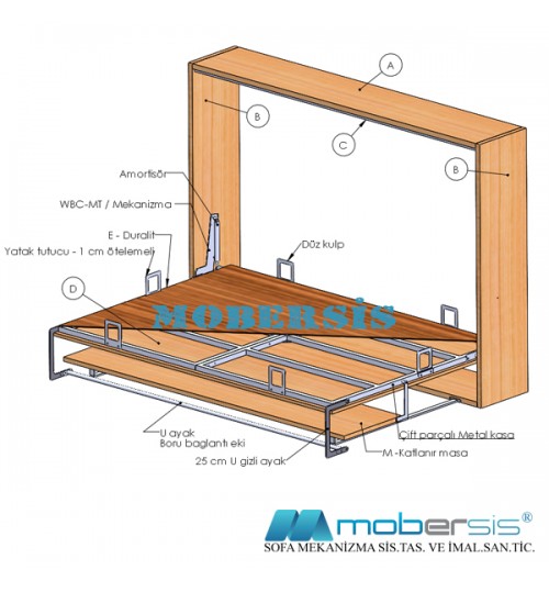 Çift kişilik yatay açılır masalı Metal kasa sistem